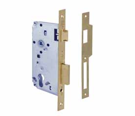 Замок врезной цилиндровый, 2 оборота, 1 плоский ригель, защелка 5C110.40.0