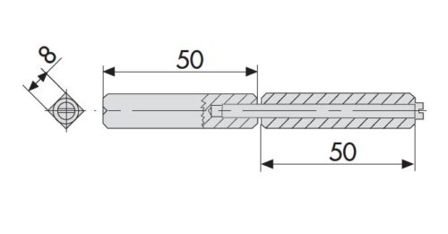 Квадрат раздельный стальной, 50/50, 8мм 07206.01.0