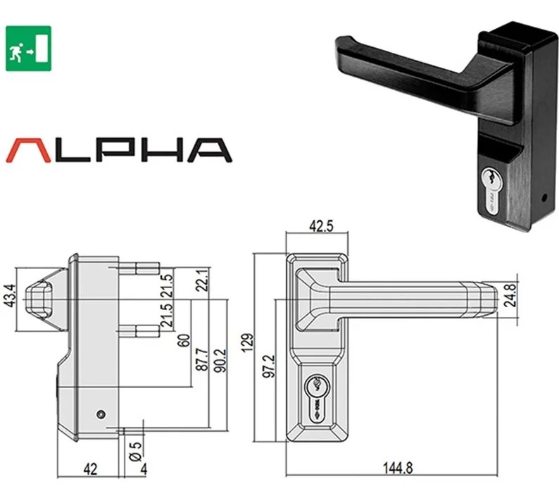 Ручка внешняя со встроенным цилиндром для накладной антипаники серии Alpha
